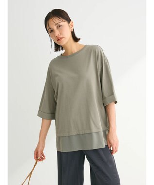 Green Parks ５分袖裾シアードッキングチュニック Khaki