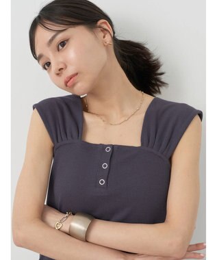 earth music&ecology リブフレンチタンクトップ Charcoal Gray