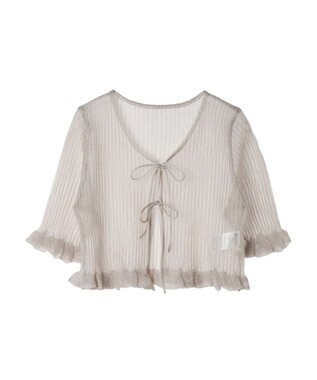 earth music&ecology シアーラメフリルカーディガン Gray Beige