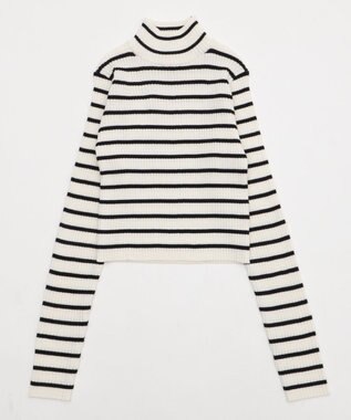 WEGO 【2025年秋冬新作】リブハイネックショートニット ホワイトボーダー