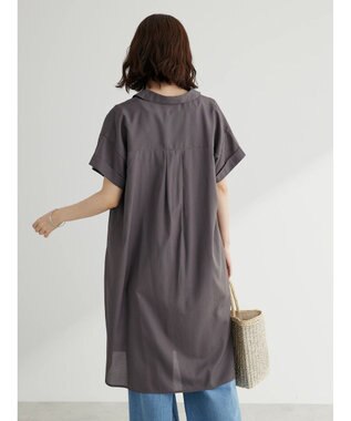 Green Parks ミディ丈半袖シャツワンピース Charcoal Gray