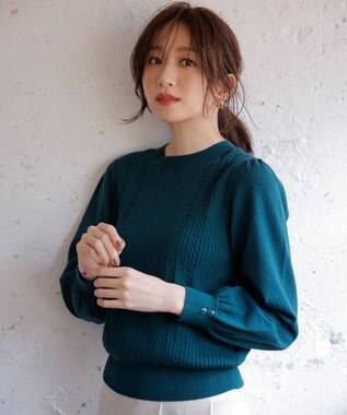 ANY SIS 【CICA加工】ケーブルポイント ニット グリーン