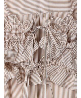 earth music&ecology ＳＥＴ２点シャーリングビスチェ×シャツワンピース Stripe Beige