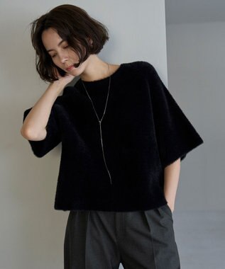 UNFILO L ナイロンシャギー  ハーフスリーブ プルオーバー ブラック