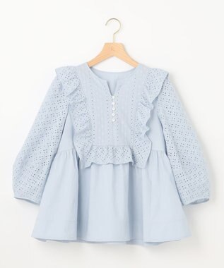組曲 【WEB限定色あり】レースコンビシャーティング ブラウス 【WEB限定】サックスブルー
