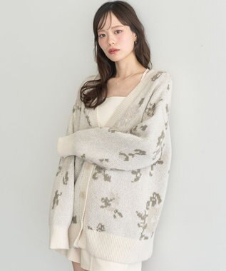 earth music&ecology フラワージャガードラメシャギーカーディガン