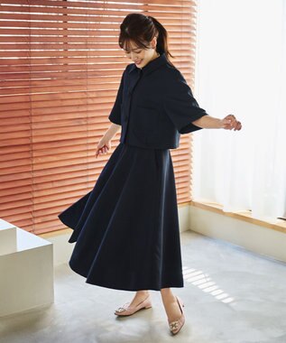 #Newans 【シワになりにくい】〈花乃まりあさんコラボ〉サーキュラースカート ネイビー