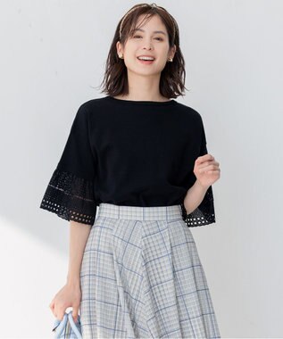 組曲 【WEB限定】レーススリーブ ニット ブラック系