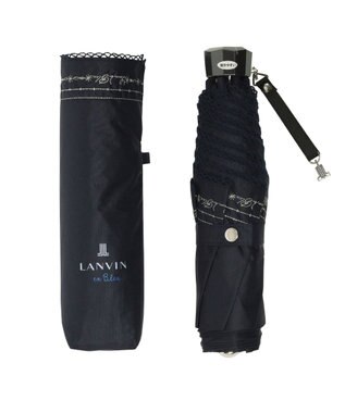 MOONBAT 【遮光率100％/遮熱/UV】LANVIN en Bleu (ランバン オン ブルー)晴雨兼用日傘 ピコレース シルバーラメ刺繍 折りたたみ傘 簡単開閉 ディープブルー