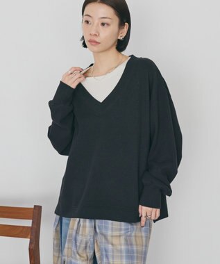 AMERICAN HOLIC Ｖネックスムース起毛プルオーバー Black