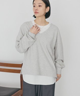 AMERICAN HOLIC Ｖネックスムース起毛プルオーバー Light Gray Mixture