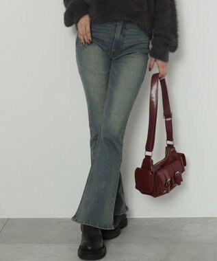 WEGO ストレッチフレアデニムパンツ デニム中濃加工色