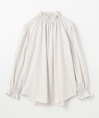 ANY フリルネックブラウス ライトグレー