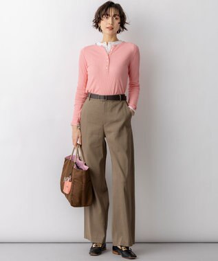 23区 リネンレーヨンストレッチ ワイドパンツ モカ系