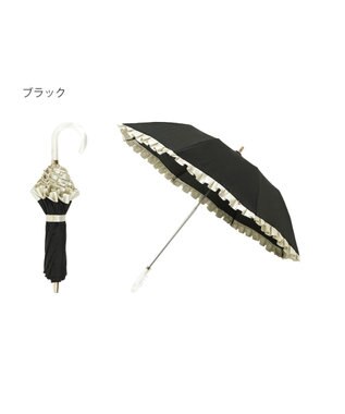 MOONBAT 【一級遮光/晴雨兼用】LANVIN en Bleu (ランバン オン ブルー)  折りたたみ日傘 シャイニーフリル 遮光 遮熱 UV ブラック