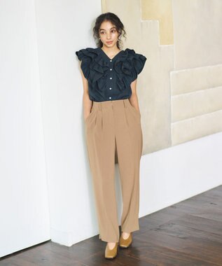 #Newans ラッフルフリルブラウス ネイビー