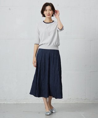 J.PRESS LADIES S 【洗える・ニットセット】TRIM TWIN ニット ライトグレー×ネイビー系