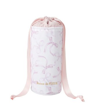 Maison de FLEUR 【保冷機能付き】リボン柄巾着ボトルケース Pink
