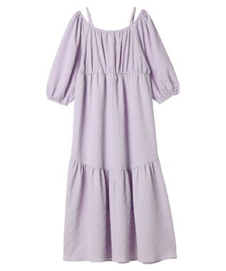earth music&ecology ２ｗａｙパフスリーブ表面感ワンピース Purple