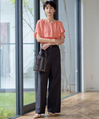 23区 S 【汗じみ防止/洗える】スムースデザイン ラッフルカラー カットソー ダークアプリコット系