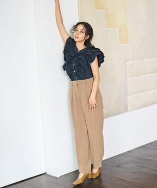 #Newans ラッフルフリルブラウス ネイビー