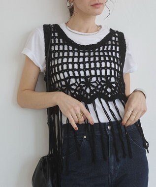 WEGO 【ANGIE VINTAGE】クロシェフリンジベスト ブラック