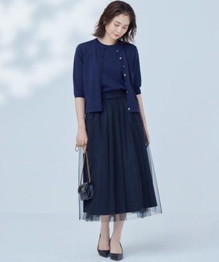 組曲 【2SET・WEB限定】フラワーレース5分袖ツイン ニット ネイビー系