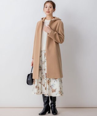 組曲 【2WAY・WEB限定】ショートビーバー フーディーロングコート ベージュ系