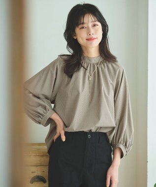 ANY 【速乾/UVカット/抗菌防臭/手洗い】エニィファンクションボリューム袖ブラウス ガンクラブチェック