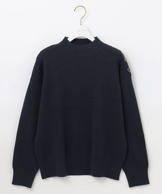 ANY SIS 【洗える】リブコンビボタン ニット ネイビー