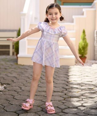 ANY KIDS チェック柄 セパレート 水着 ラベンダー系チェック