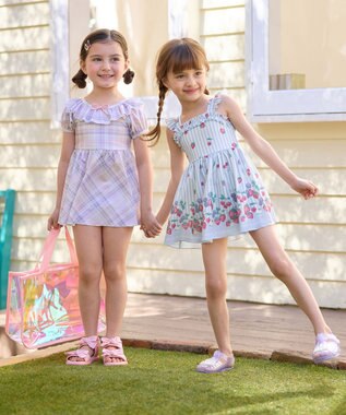 ANY KIDS チェック柄 セパレート 水着 ラベンダー系チェック