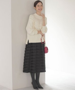 組曲 【WEB限定】ボーダーカットジャカード フレアスカート ブラック系