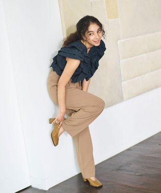 #Newans ラッフルフリルブラウス ネイビー