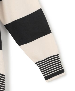 23区 L 【洗える】ウールコットンストレッチ オーバーサイズ ニット ブラック×ベージュ