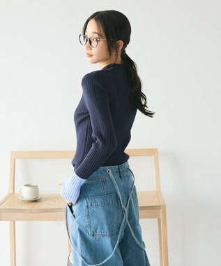 CRAFT STANDARD BOUTIQUE 洗える/とてもち配色モックネックリブニットプルオーバー/24AW Navy