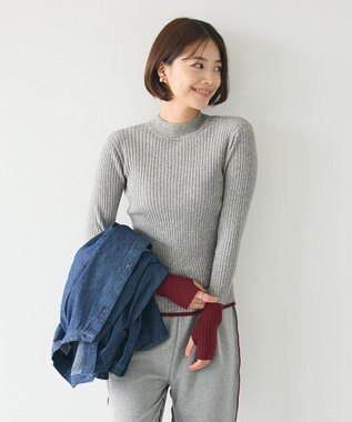 CRAFT STANDARD BOUTIQUE 洗える/とてもち配色モックネックリブニットプルオーバー/24AW Gray