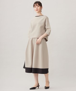 自由区 L 【洗える】ポリエステルホールガーメント スカート ベージュ×アッシュ