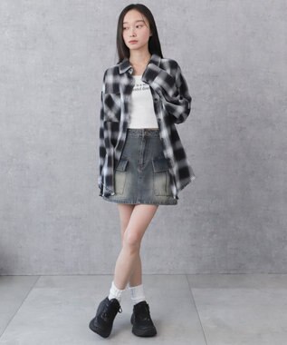 WEGO チェックBIGシャツ ブラック