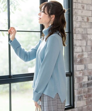 Tiaclasse L 【洗える】もっちり柔らかいリブタートルプルオーバーニット サックス