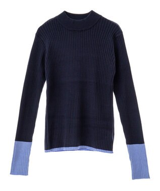 CRAFT STANDARD BOUTIQUE 洗える/とてもち配色モックネックリブニットプルオーバー/24AW Navy