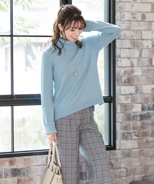 Tiaclasse L 【洗える】もっちり柔らかいリブタートルプルオーバーニット サックス