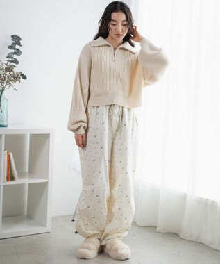 WEGO ハーフジップショートニットプルオーバー ホワイトアイボリー