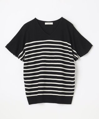 ANY 【洗濯機可/UVケア/アンチピリング】アクリルガーター バタフライスリーブニット クロベース×オフライン