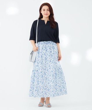 23区 L 【Lサイズ限定】ハイストレッチツイル ブラウス ネイビー系