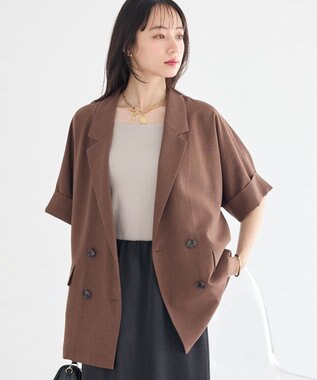 earth music&ecology 【セットアップ対応】リネンライクダブルジャケット Brown