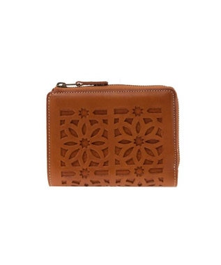 genten カットワーク 二つ折り財布 チャ