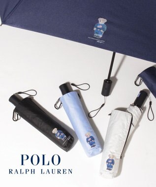 MOONBAT 【WEB限定/遮光率100%/遮熱/UV】POLO RALPH LAUREN（ポロ ラルフローレン）晴雨兼用日傘 ポロベア 無地 折りたたみ傘 自動開閉 オフホワイト