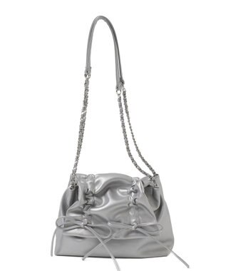 WEGO ギャザーリボンフラップバッグ シルバー