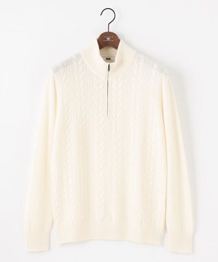 JOSEPH ABBOUD 【キングサイズ・暖か/軽量】カシミヤブレンド ハーフジップ ニット ホワイト系
